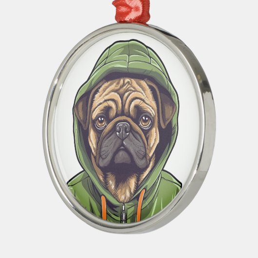 Pug Hond Dragen Groene Hoodie Metalen Ornament (Links)