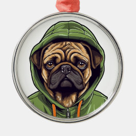 Pug Hond Dragen Groene Hoodie Metalen Ornament