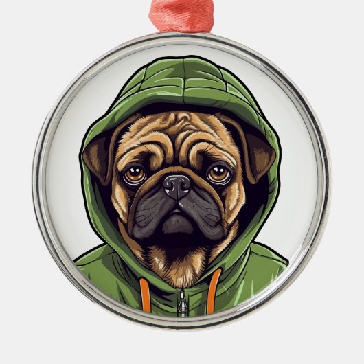 Pug Hond Dragen Groene Hoodie Metalen Ornament (Voorkant)