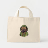 Pug Hond Dragen Groene Hoodie Mini Tote Bag (Voorkant)