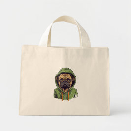 Pug Hond Dragen Groene Hoodie Mini Tote Bag