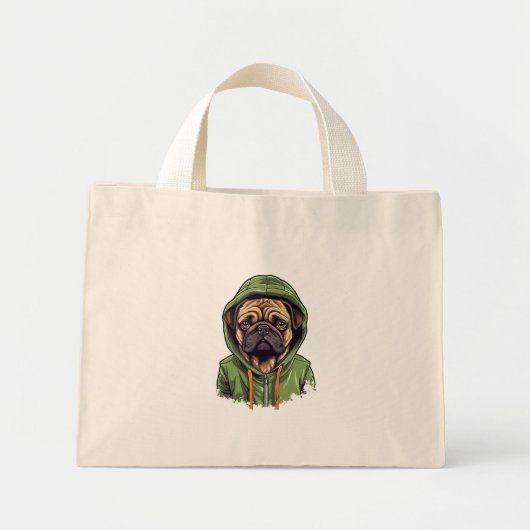 Pug Hond Dragen Groene Hoodie Mini Tote Bag (Voorkant)