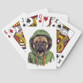 Pug Hond Dragen Groene Hoodie Pokerkaarten (Achterkant)