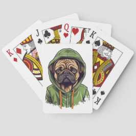Pug Hond Dragen Groene Hoodie Pokerkaarten