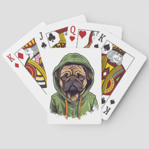 Pug Hond Dragen Groene Hoodie Pokerkaarten