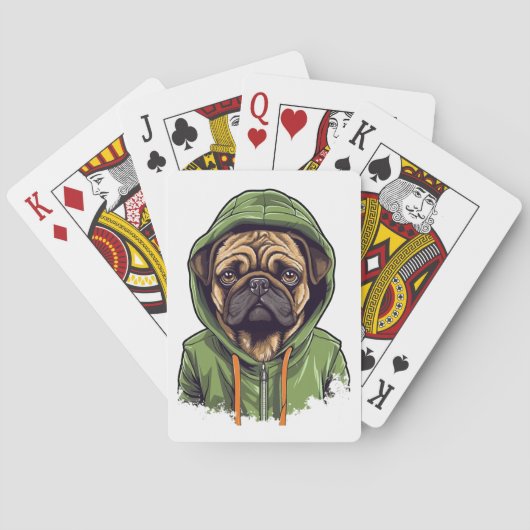 Pug Hond Dragen Groene Hoodie Pokerkaarten (Achterkant)