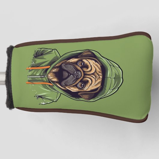 Pug Hond Dragen Groene Hoodie Putter Golfheadcover (Voorkant)