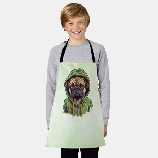 Pug Hond Dragen Groene Hoodie Schort (Gedragen)