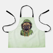 Pug Hond Dragen Groene Hoodie Schort (Voorkant)