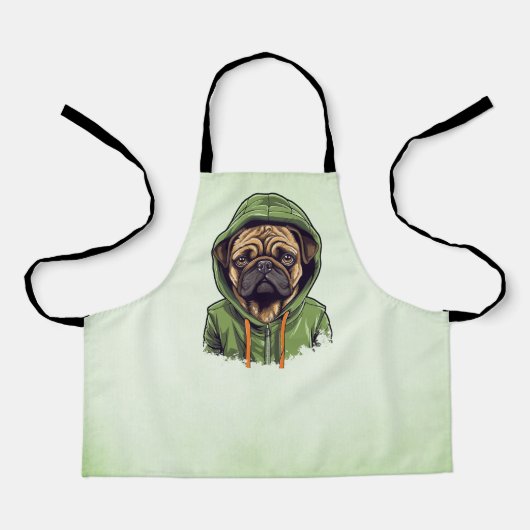 Pug Hond Dragen Groene Hoodie Schort (Voorkant)