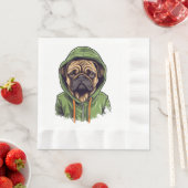 Pug Hond Dragen Groene Hoodie Servet (Insitu)