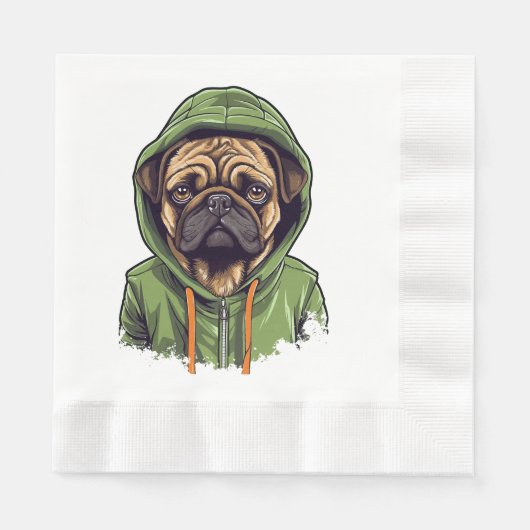 Pug Hond Dragen Groene Hoodie Servet (Voorkant)