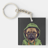Pug Hond Dragen Groene Hoodie Sleutelhanger (voorkant)