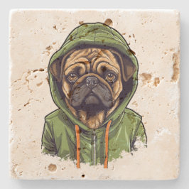 Pug Hond Dragen Groene Hoodie Stenen Onderzetter