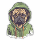 Pug Hond Dragen Groene Hoodie Sticker (Voorkant)