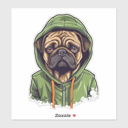 Pug Hond Dragen Groene Hoodie Sticker (Vel)