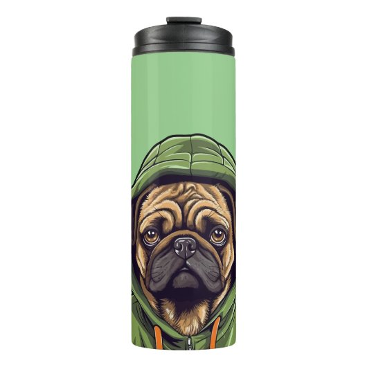 Pug Hond Dragen Groene Hoodie Thermosbeker (Voorkant)