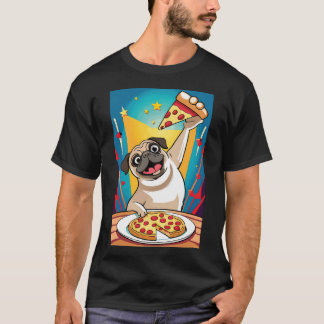 pug hond eet pizza t-shirt