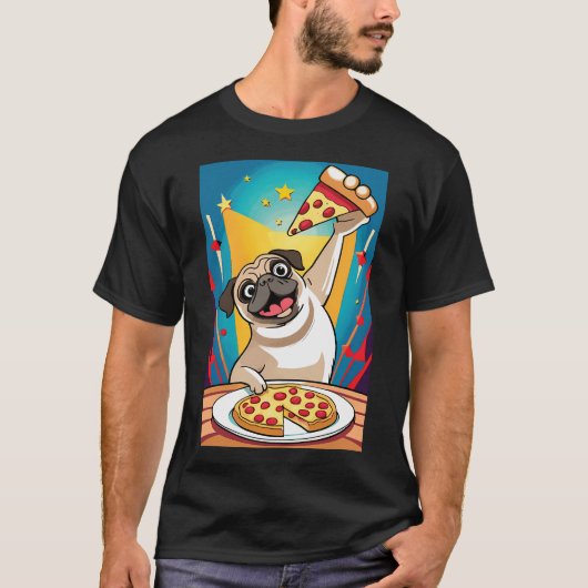 pug hond eet pizza t-shirt (Voorkant)