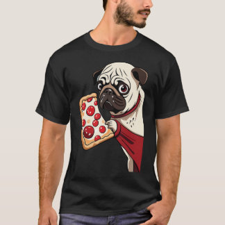 pug hond eet pizza t-shirt