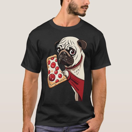 pug hond eet pizza t-shirt (Voorkant)