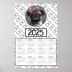 Pug hond en Botten 2025 Kalender Poster