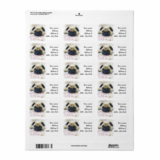 Pug hond etiket (Full Sheet)