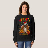 Pug Hond Gelukkige Pug Hellothanksmas Trui (Voorkant volledig)