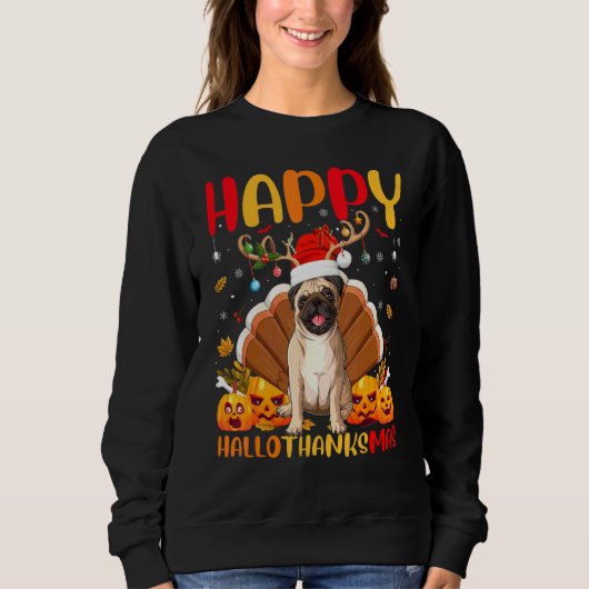 Pug Hond Gelukkige Pug Hellothanksmas Trui (Voorkant)