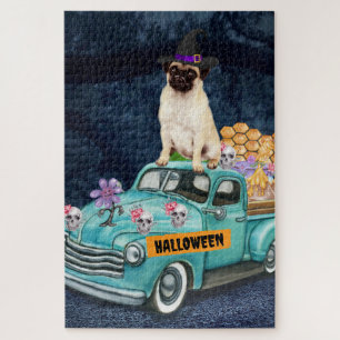 Pug Hond Halloween Truck Griezelnacht Legpuzzel