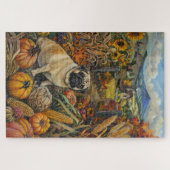 Pug Hond Herfst Oogst Dankdag Legpuzzel (Horizontaal)