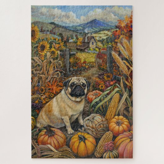 Pug Hond Herfst Oogst Dankdag Legpuzzel (Verticaal)