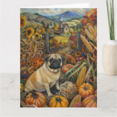 Pug Hond Herfst Oogst Thanksgiving Kaart (Voorkant)