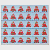 Pug-hond in auto met kerstman  cadeaupapier (Vlak)