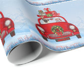 Pug-hond in auto met kerstman  cadeaupapier (Rol Hoek)