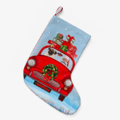 Pug Hond In Auto Met Kerstman Kleine Kerstsok (Voorkant (Hangend))