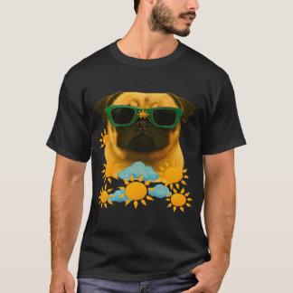 Pug-hond in de zomer realistische stijl en schilde t-shirt