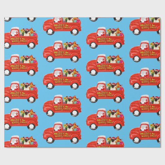 Pug Hond In Kerstmis Levering Truck Cadeaupapier (Vlak)