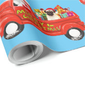 Pug Hond In Kerstmis Levering Truck Cadeaupapier (Rol Hoek)