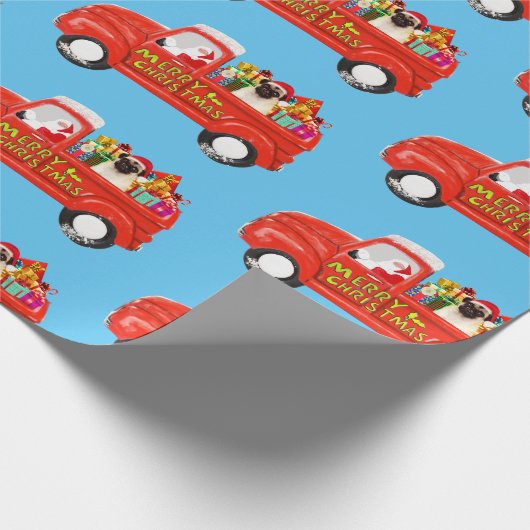 Pug Hond In Kerstmis Levering Truck Cadeaupapier (Hoek)
