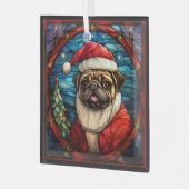 Pug-hond in kerstmuts ornament (Voorkant links)