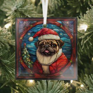 Pug-hond in kerstmuts ornament