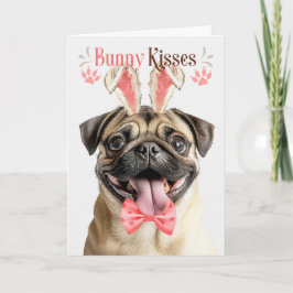 Pug-hond in konijnenoren voor Pasen Feestdagen Kaart