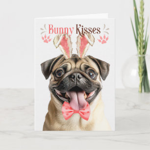 Pug-hond in konijnenoren voor Pasen Feestdagen Kaart