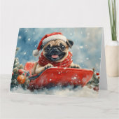 Pug Hond in slee Let it Snow Kerstmis Kaart (Voorkant)