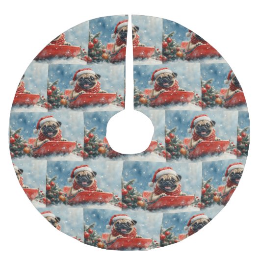 Pug Hond in slee Let it Snow Kerstmis Kerstboom Rok (Voorkant)