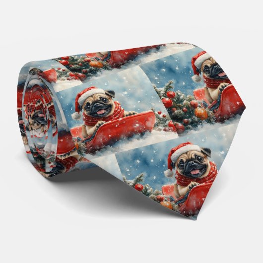 Pug Hond in slee Let it Snow Kerstmis Stropdas (Opgerold)