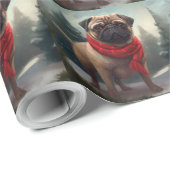 Pug Hond in Sneeuw Kerstmis Cadeaupapier (Rol Hoek)