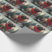Pug Hond in Sneeuw Kerstmis Cadeaupapier (Hoek)