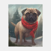Pug Hond in Sneeuw Kerstmis Fleece Deken (Voorkant)